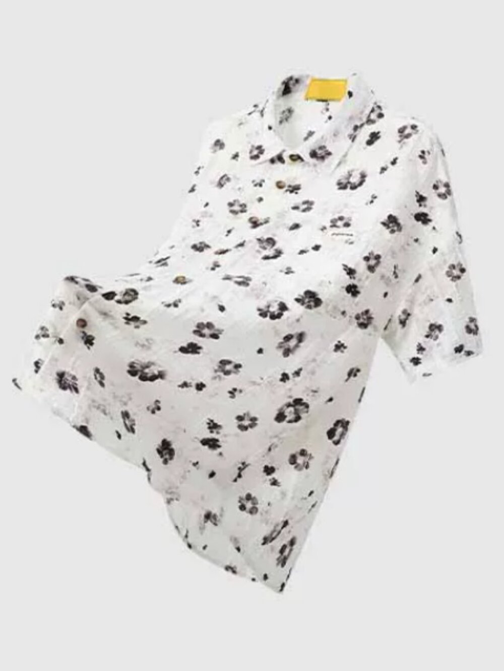 White Black Floral Print Short Sleeve Shirt